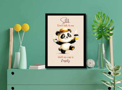 Coffee Wall Decor Frame Ready to Hang | Funny Panda Coffee Quote Poster | Cute Kitchen Cafe Wall Art for Home Office Restaurant | Gift Photo Frame for Drink Lovers