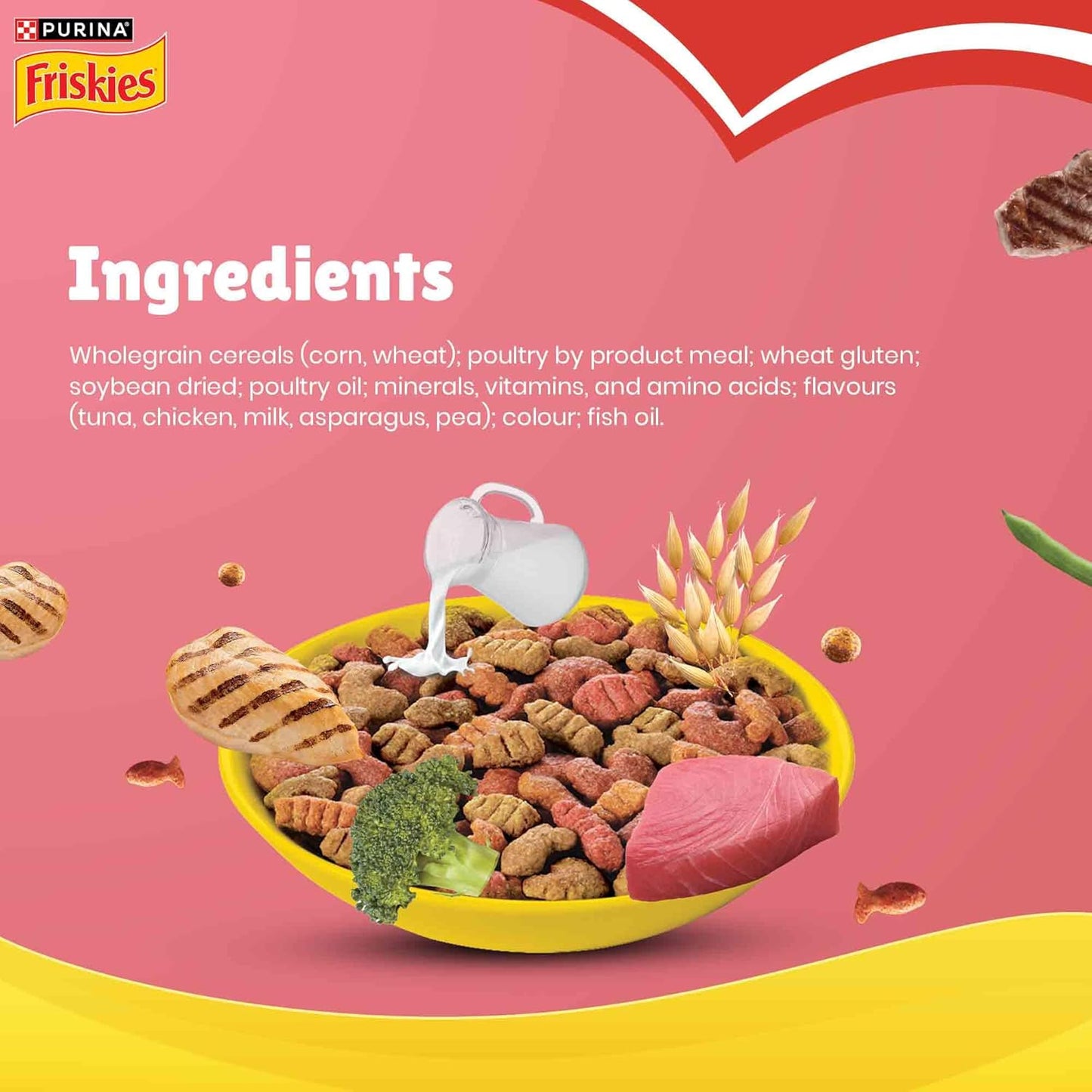 Purina Friskies Kitten Discoveries, Dry Food for Kitten, 1kg Pack | With Tuna, Chicken, Milk, Vegetables & Whole Grain Flavours, 100% Complete & Balanced Kitten Nutrition, DHA, Calcium, Protein