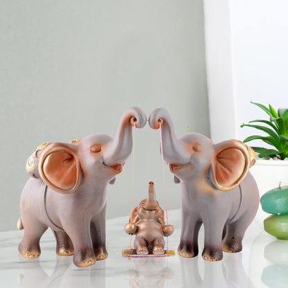 Decorative Elephant Family Showpiece Home & Office Decor(Grey)