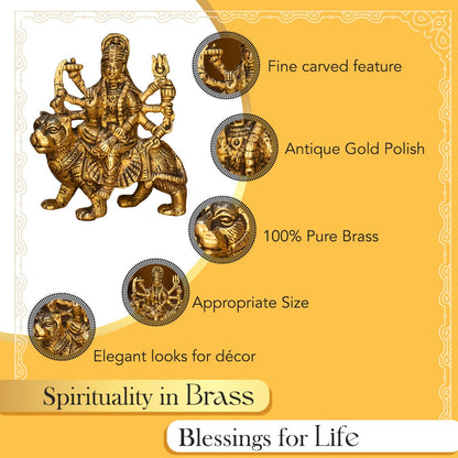 100% Pure Brass Durga Maa Idol (Size: 12.8 cm) | Durga MATA Murti for Home Decor & Puja Room | MATA Rani for Office Desk | Maa Durga for Gift | Sherawali Murti