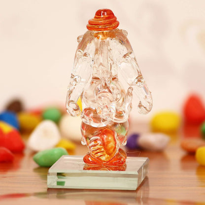 Orange and Transparent Double Sided Crystal Car Ganesha Showpiece