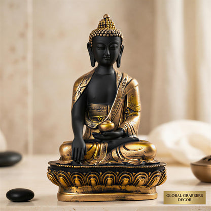 New Limited Edition Meditating Sitting Buddha Idol Statue showpiece Home Decor Decoration Items for Living Room and Gifts (Golden3 Black-BS1)