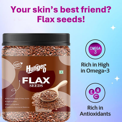 Hunger 0 Flax Seeds 250g | Raw Unroasted Alsi Seeds | Premium Natural Whole Flaxseed Rich in Fiber & Plant Protein | High Omega-3 Source | Healthy Diet Snack for Smoothies, Baking & Daily Nutrition