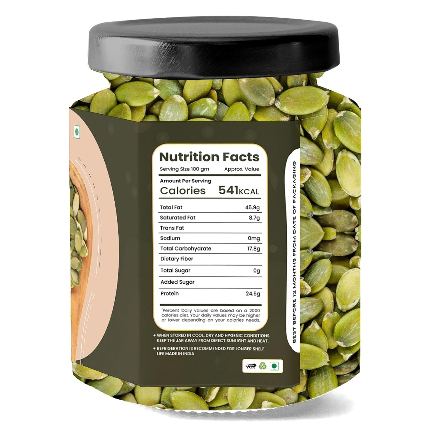 LILA DRY FRUITS Roasted Pumpkin Seeds 100 Grams | Crunchy Healthy Snack Protein Rich Seeds for Daily Nutrition | Premium Pumpkin Seeds for Snacking & Cooking Perfect for Gifting