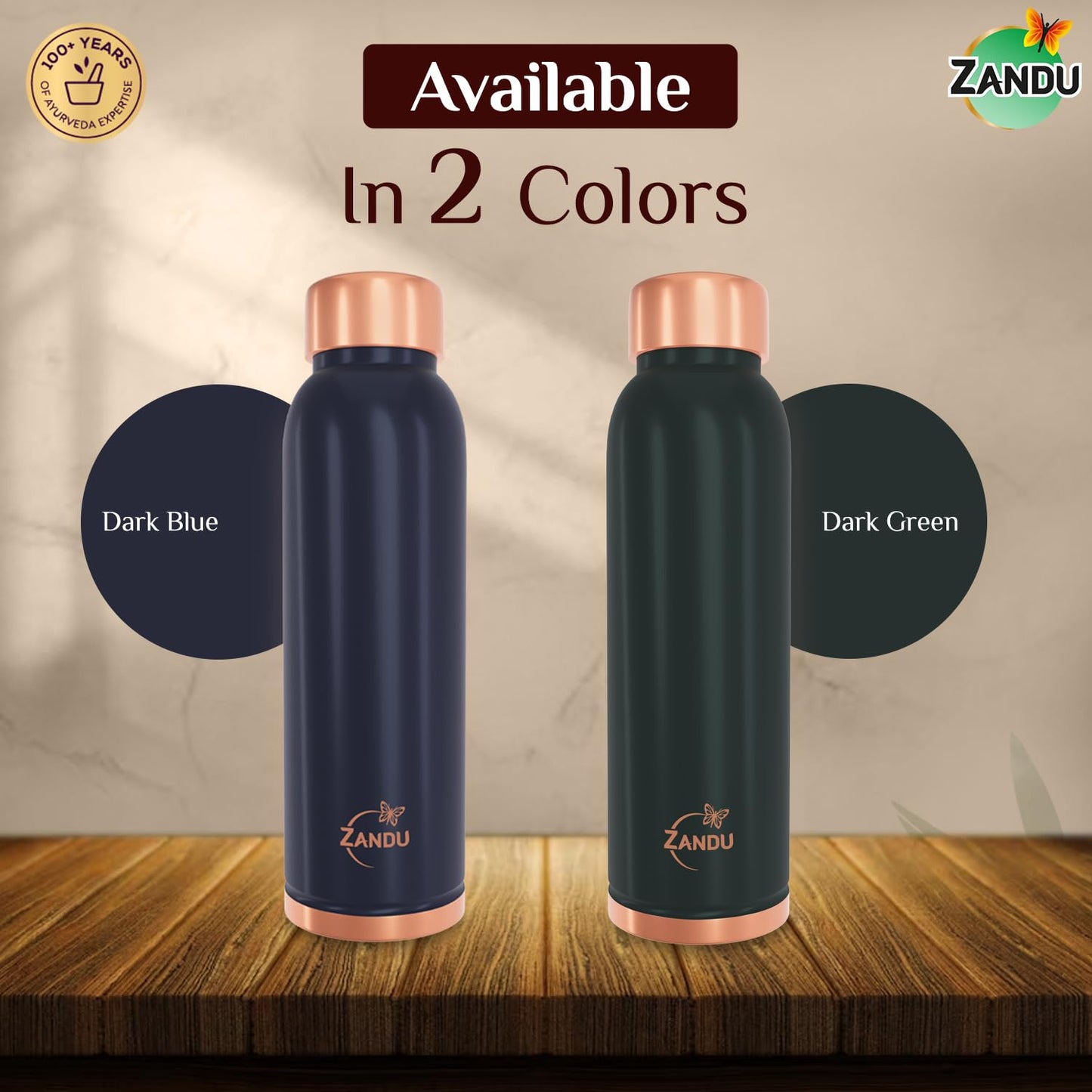 Zandu Copper Bottle (Blue): Prepared with 100% Pure Copper |Supports Digestive & Liver Health | Helps Enhance Immunity| Useful in Promoting Overall Health (Pack of 950 ml)