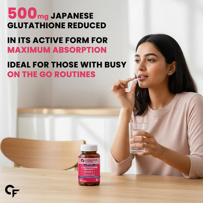 Carbamide Forte Japanese Reduced L Glutathione Tablets 500mg with Vitamin C | Glutathione Supplement with Hyaluronic Acid, Vitamin E, C, Lycopene & Biotin – 30 Veg Tablets