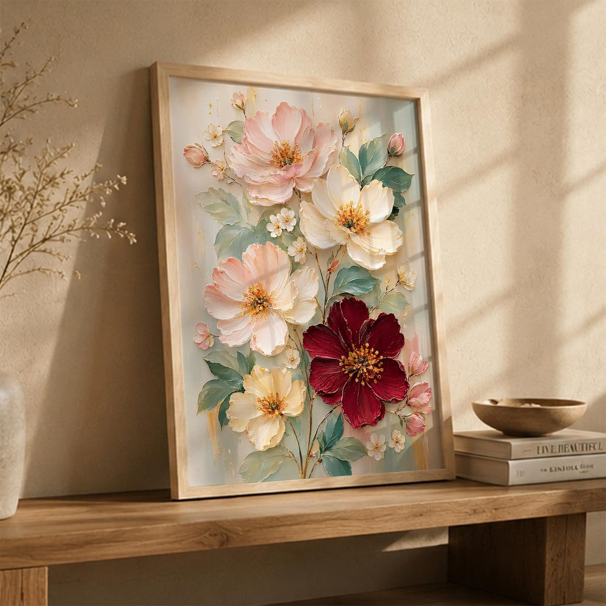 Floral Wall Art Home Decoration | Aesthetic Floral Paintings With Frame For Living Room Bed Room Hotel Wall Decor Digital Reprint Set of 1 (14X20)