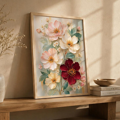 Floral Wall Art Home Decoration | Aesthetic Floral Paintings With Frame For Living Room Bed Room Hotel Wall Decor Digital Reprint Set of 1 (14X20)