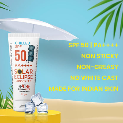 Growfitz Unisex Multivitamin SPF 50 PA+++ Sunscreen | For Dry, Sensitive, Oily & Combination Skin | Lightweight, No White Cast | Mineral & Water Based | Natural Mint | No Harmful Chemicals (50g)