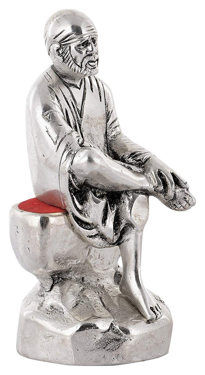 Silver Plated Sai Baba Idol (Murti) Oxidized Finish with Premium Velvet Gift Box for Gifting with 1 Year Warranty (16H x 7W x 5.5L Centimeters)