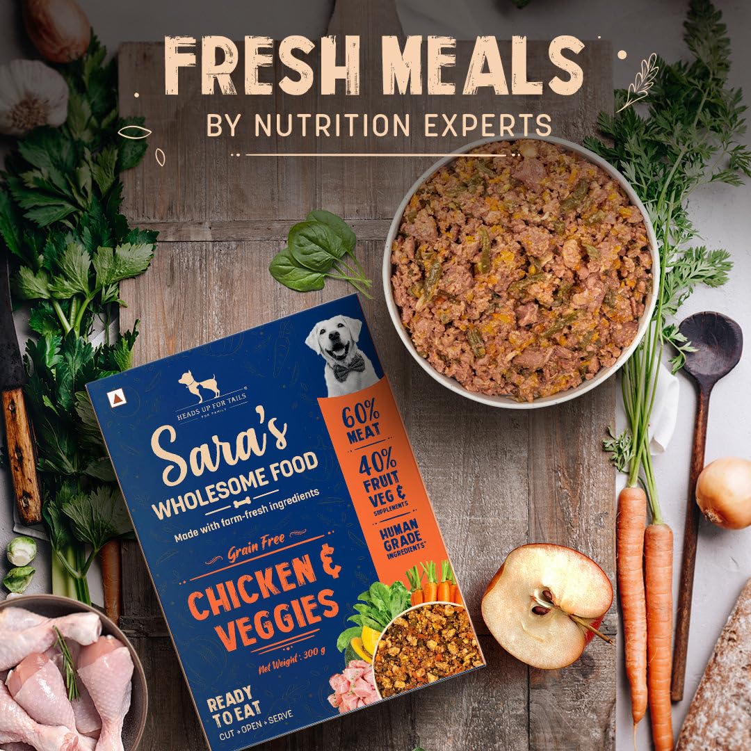 Sara's Wholesome by HUFT Grain-Free Chicken & Veggies Dog Food – 300 gm | Wet Meal with Human-Grade Ingredients | Gluten-Free, Balanced Nutrition | Suitable for Adults & Puppies