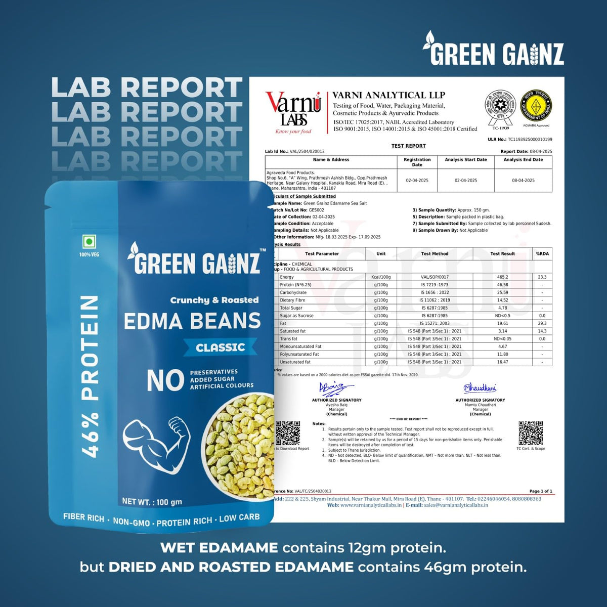 Green Gainz Roasted Edamame Classic Flavour – 100gm | 100% Veg High Protein Snack | No Added Sugar | Non-GMO | Rich in Fiber | No Gluten