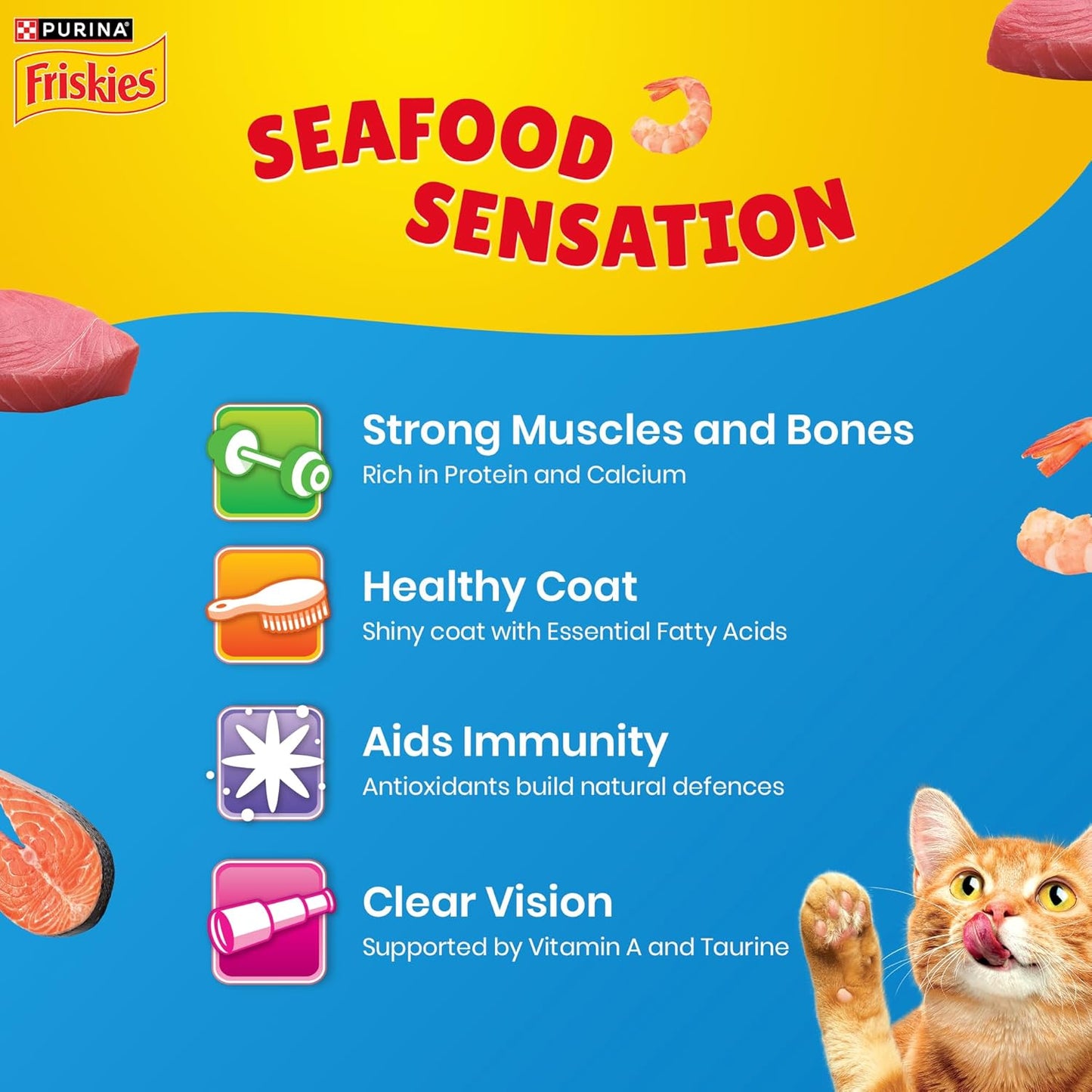 Purina Friskies Seafood Sensations, Dry Food for Adult Cats, 1kg Pack | With Tuna, Salmon, Whitefish, Crab & Shrimp Flavours, 100% Complete & Balanced Nutrition, Omega 3 & 6, Taurine, Calcium