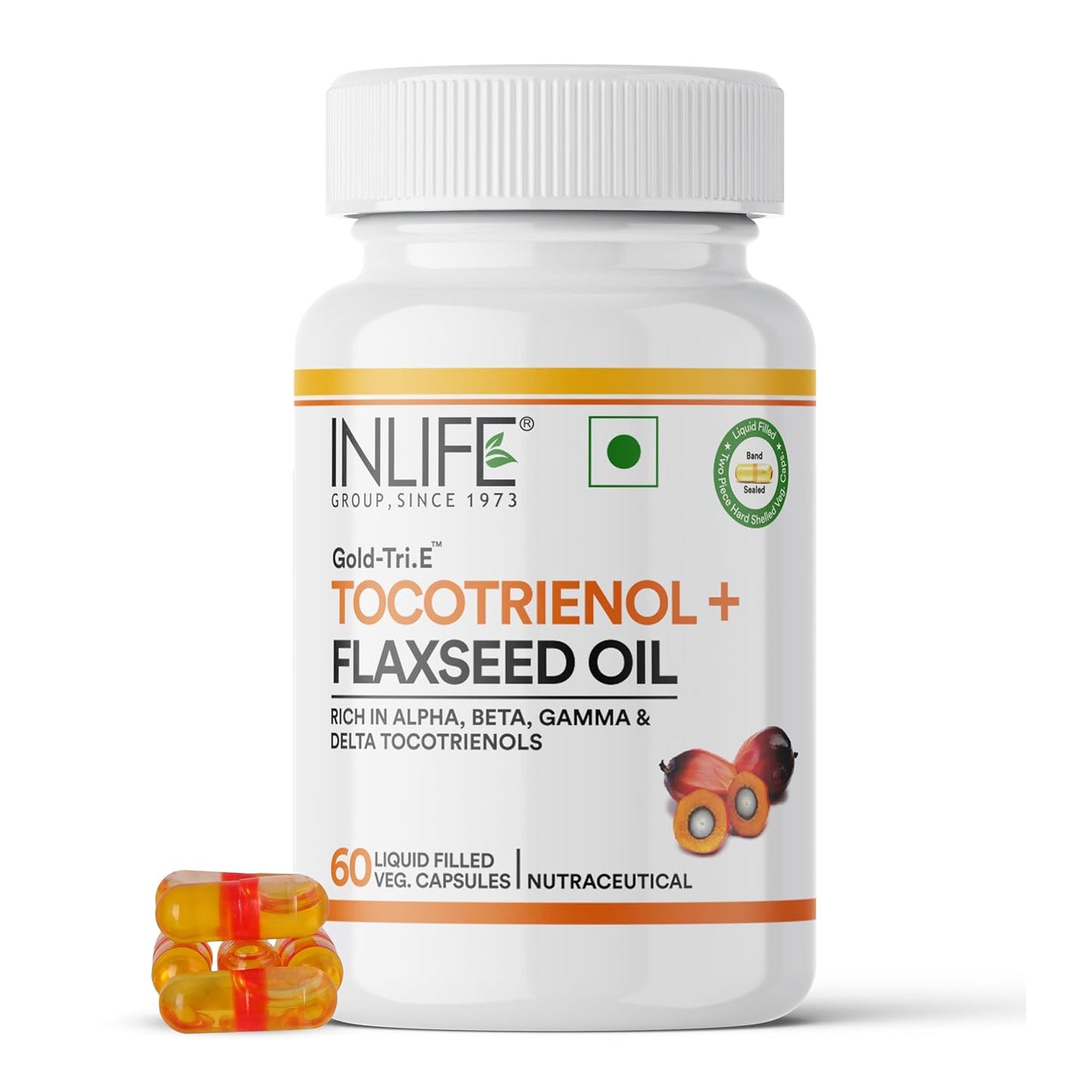 INLIFE Tocotrienol Oil 10mg (Gold Tri.E) & Flaxseed Oil 480mg Supplement | Extra Virgin Cold-Pressed Omega 3 6 9 | Supports Heart, Skin, Hair & Immune Health - 60 Vegetarian Capsules