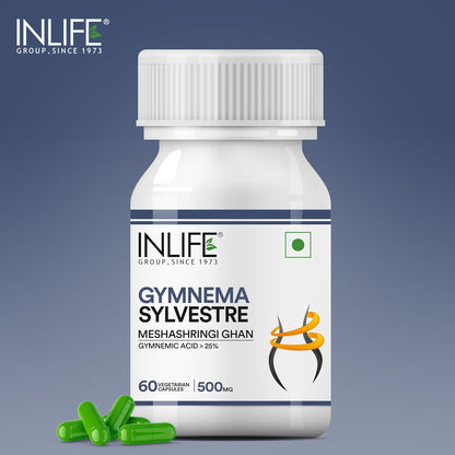 INLIFE Gymnema Sylvestre Capsules 500mg | Ayurvedic Herbal Supplement for Blood Sugar Wellbeing - 60 Vegetarian Capsules (Pack of 1, 60)