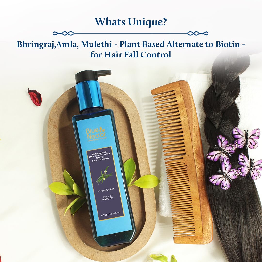Blue Nectar Anti Hair Fall Shampoo with Amla, Honey and Mulethi, Paraben and Sulfate Free Shampoo for Women and Men (10 Herbs, 200 ml)