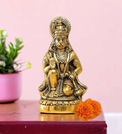 Hanuman Ji Statue Metal Idol Bajrangbali Murti for Temple, HomeDecor, Office, Gifts Bahubali Sitting Murti for Home Decorative Showpiece