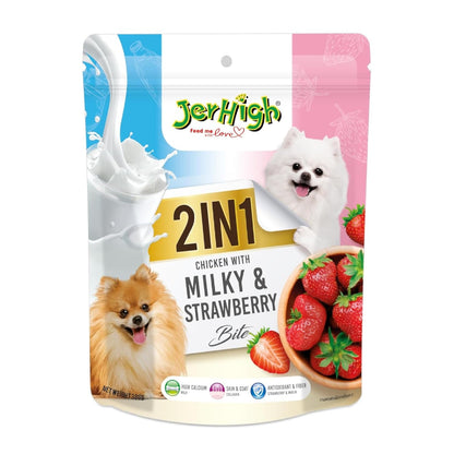 JerHigh 2 in 1 Chicken with Milky & Strawberry Bite for All Life Stages Dog 380g - Pack of 1 - Sold by DogsNCats