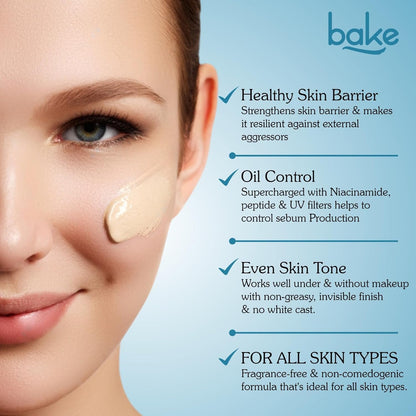 BAKE 2% Multi Peptide Tinted Sunscreen SPF 70 PA+++ with 2% Niacinamide | Water & Sweat Resistant, Broad Spectrum Sunscreen | For All Skin Types | For Men & Women - 50g