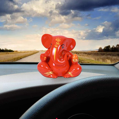 Polyresin Orange Ganesha Statue for Car Dashboard God Ganesh Murti Ganpati Idol Figurine with Double Side Tape