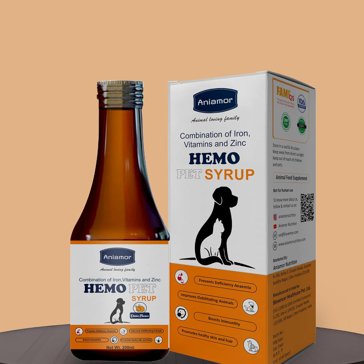 Aniamor Hemo Pet Syrup for Dogs and Cats|Iron Syrup|Iron Syrup|Pets Supplement|All Life Stage|200ml Bottle