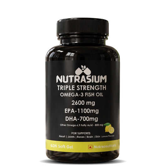 Nutrasium | Triple Strenght Omega-3 Fish Oil 2600 mg Per Serving | For Supports Heart, Brain, Eye, Joints, Skin, and Bone Health| 60 softgel Capsules.