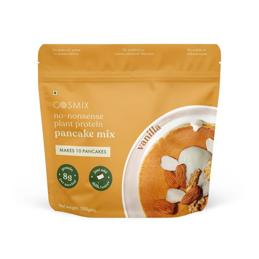 Cosmix No-Nonsense Protein Pancake | 8g Protein/Serving | Instant Breakfast with Supergrain Blend (Oats, Jowar, Kodo, Little Millet) | Pancake Mix | No Maida, No Refined Sugar | Vanilla - 200g