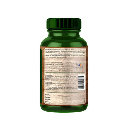 Green supplement bottle with label on a white background