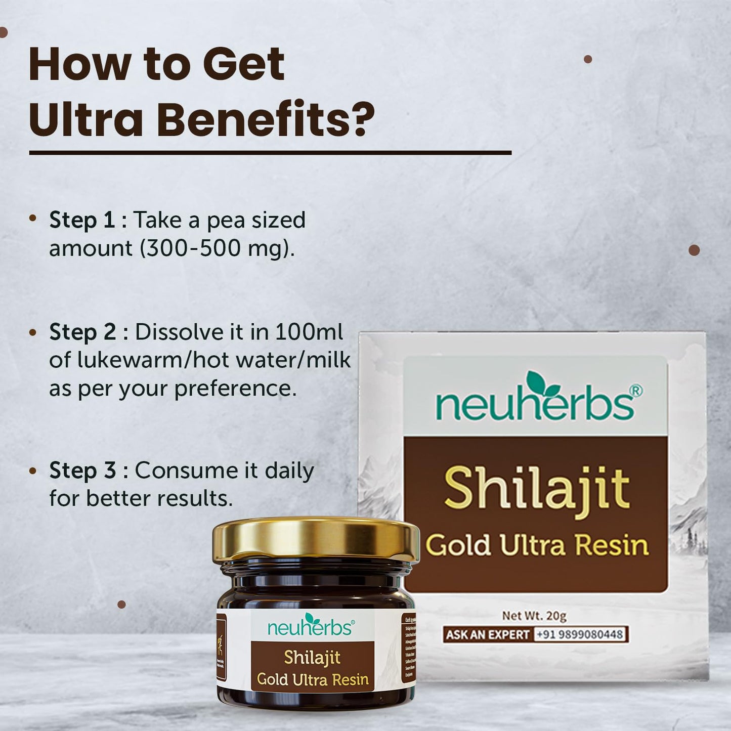 Neuherbs Shilajit Gold Ultra Resin - 20g | Gold Shilajeet Supplement With Ashwagandha, Gokshura, Saffron, Swarna bhasma & Trikatu | Boost Energy, Stamina & Strength | Lab Tested For Heavy Metal