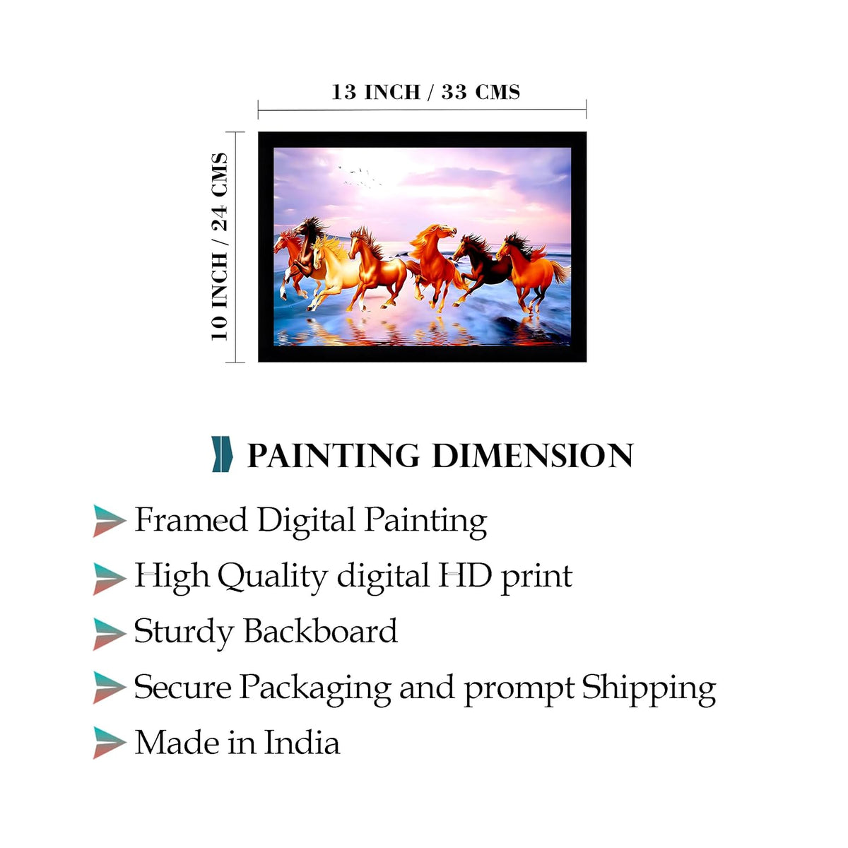 Runing Seven Horses Painting With Frame 13 Inches X 10 Inches (Style 11)