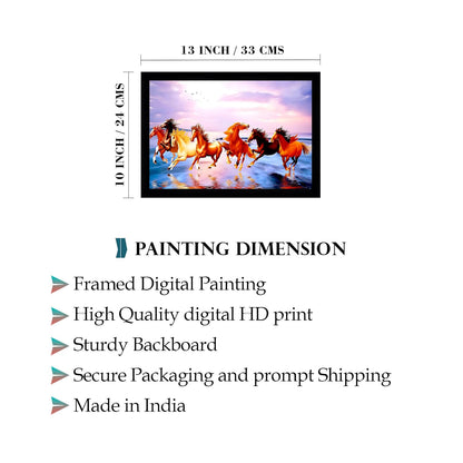 Runing Seven Horses Painting With Frame 13 Inches X 10 Inches (Style 11)