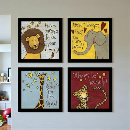 Motivational Animals Wall art paintings for living room, Motivational Quotes Framed Painting, set of 4, 9x9 Inch
