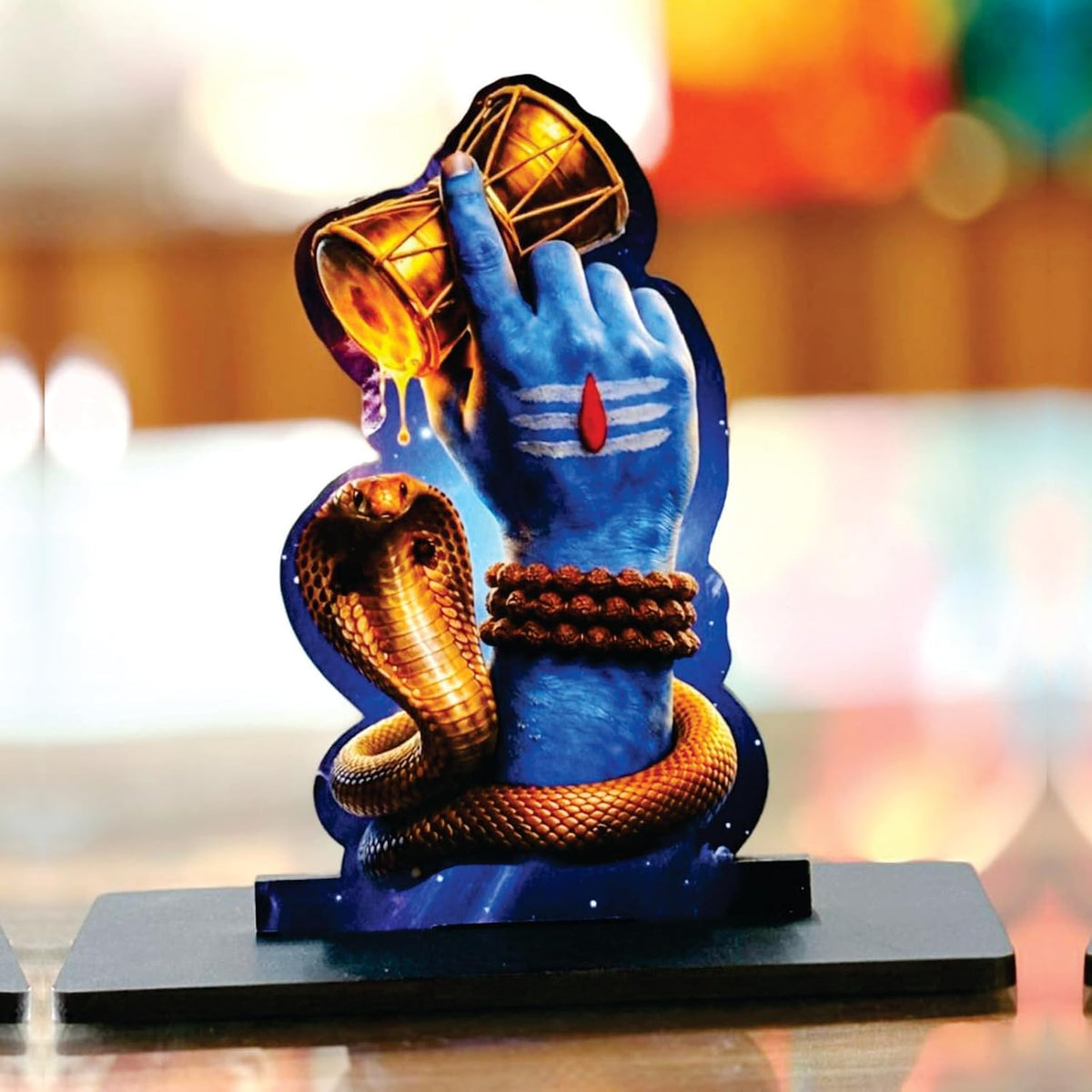 Wooden Lord Shiva Idol with Damru | Spiritual Tabletop Showpiece for Home, Office Desk, Temple, Living Room Decor, Religious Gift Item (5.7 x 6 Inch)