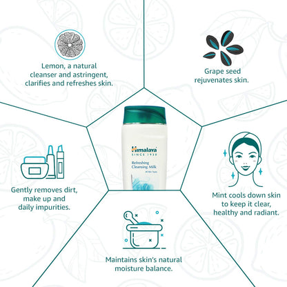 Himalaya Refreshing Cleansing Milk with benefits on a white background