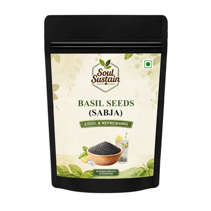 SoulSustain Basil Seeds Sabja Seeds for Drinks Falooda Detox Fiber Rich Tukmaria Seeds for Digestion Cooling Summer Drink Ingredient Natural Sweet Basil Seeds for Soaking Beverages, Basil (Sabja) Seeds)