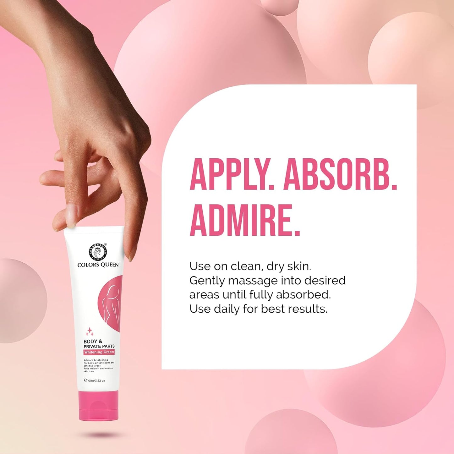 Colors Queen Body & Private Parts Whitening Cream | Dermatologist Tested Retinol Cream for Dark Body Parts Like Neck, Ankles, Knuckles, Armpits, Thighs & Elbows with Niacinamide and Hyaluronic Acid – 100g