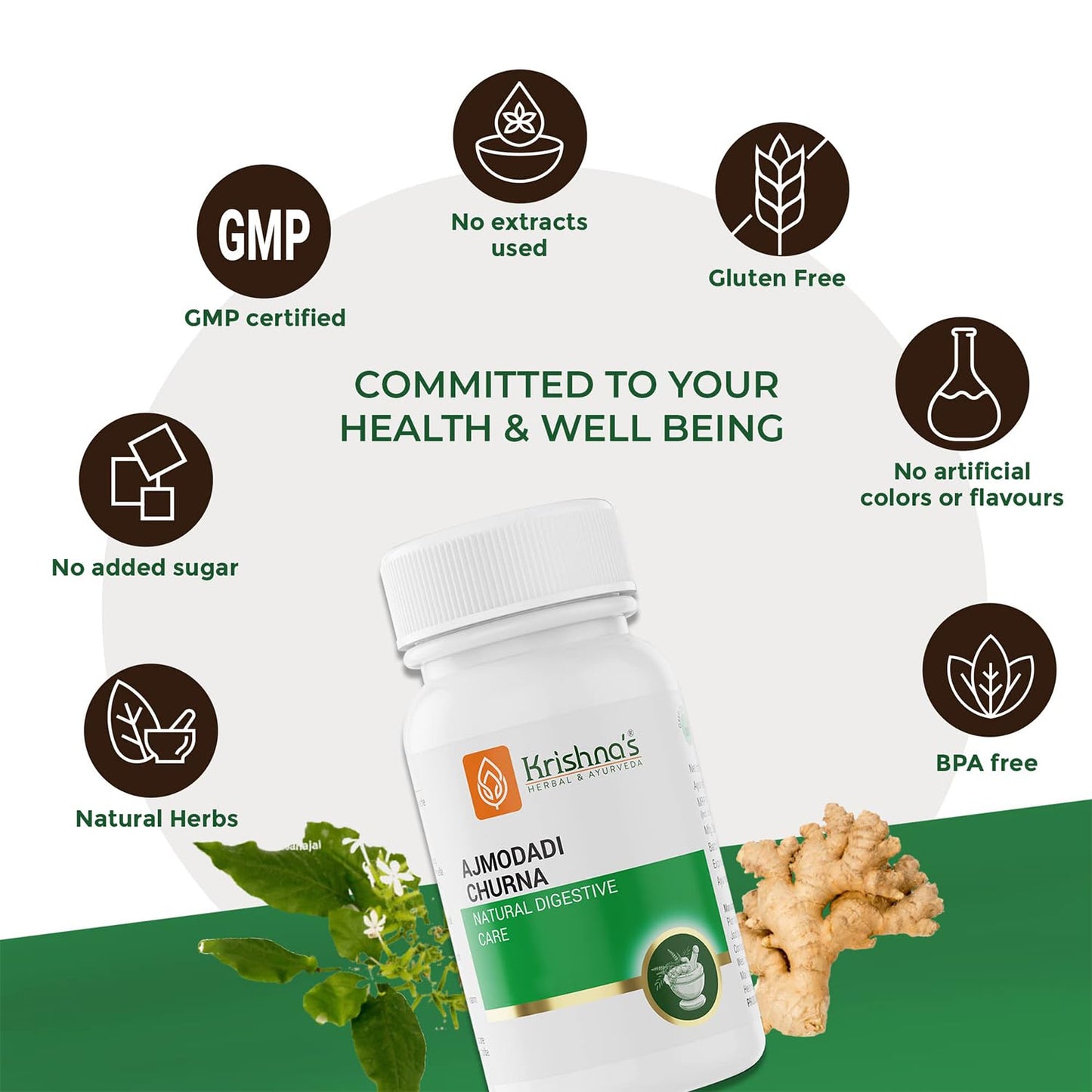 Krishna's Ajmodadi Churna, Ayurvedic Herbal Powder for Digestive Health, Non-GMO, Gluten-Free - (50 g) Pack of 1