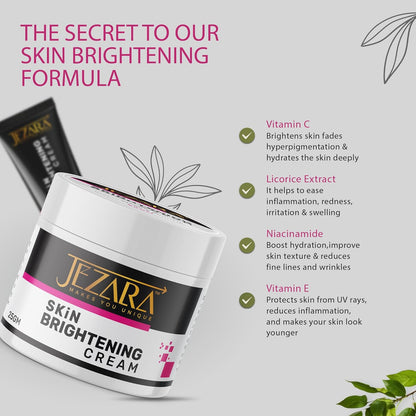 JEZARA Natural Skin Glowing Face Cream for Women & Men | SPF 50++ Sun Protection | Day & Night Cream for Pimples, Blackheads & Dead Skin | 45g