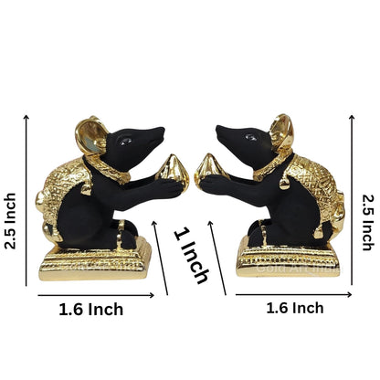 Gold Art India Gold-Plated Mushak (Mooshak) Mouse Pair with Modak | Black Terracotta Finish | Mouse Idol | Vehicle (Vahana) of Lord Ganesha | 2.5 Inch Height | Mandir (Set of 2 pcs)
