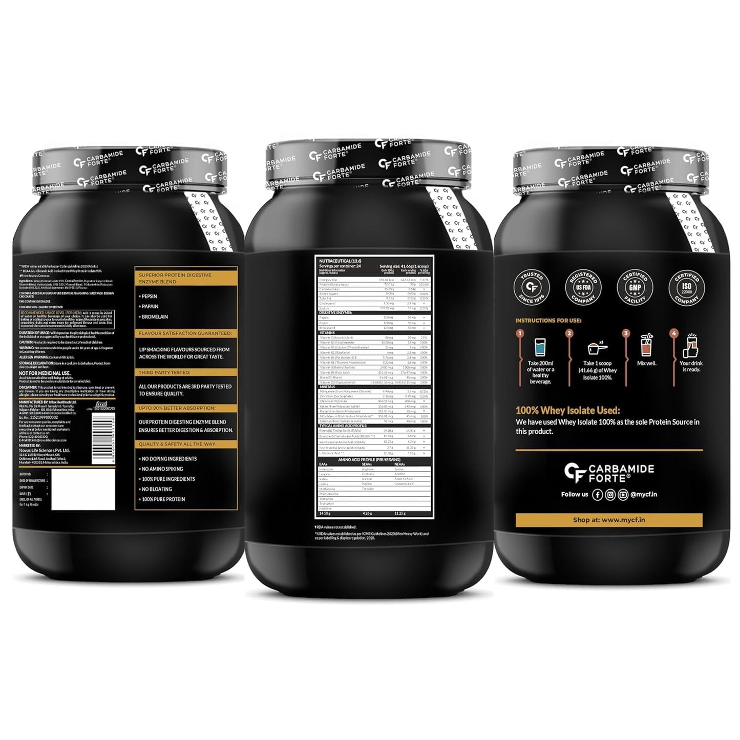 Carbamide Forte Whey Protein Powder Isolate | 100% Pure Protein Powder for Men | 30g Protein | 3X digestive Enzymes | 6.89g BCAA | 14.50g EAA | No added sugar | Belgian Chocolate Flavour - 1Kg