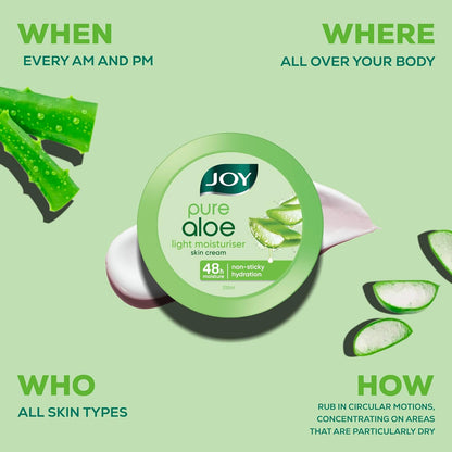 Joy Pure Aloe Light Moisturiser Skin Cream for Face, Hands & Body (500ml) | 48H Hydration | Non-Sticky | Soothing, Brightening & UV Protection | For Dry to Oily Skin