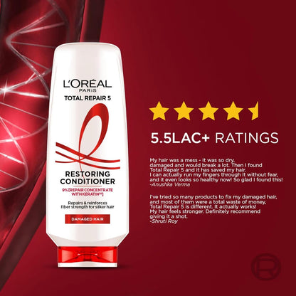 L'Oreal Paris Total Repair 5 Conditioner For Damaged and Weak Hair Powered by Keratin XS Technology,175ml