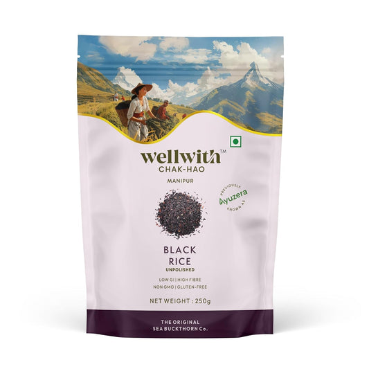Wellwith by Ayuzera Black Rice Gluten Free | Chak Hao | Organic Karuppu Kavuni |100% Natural & Organic | Forbidden Manipuri Rice (250 gram)