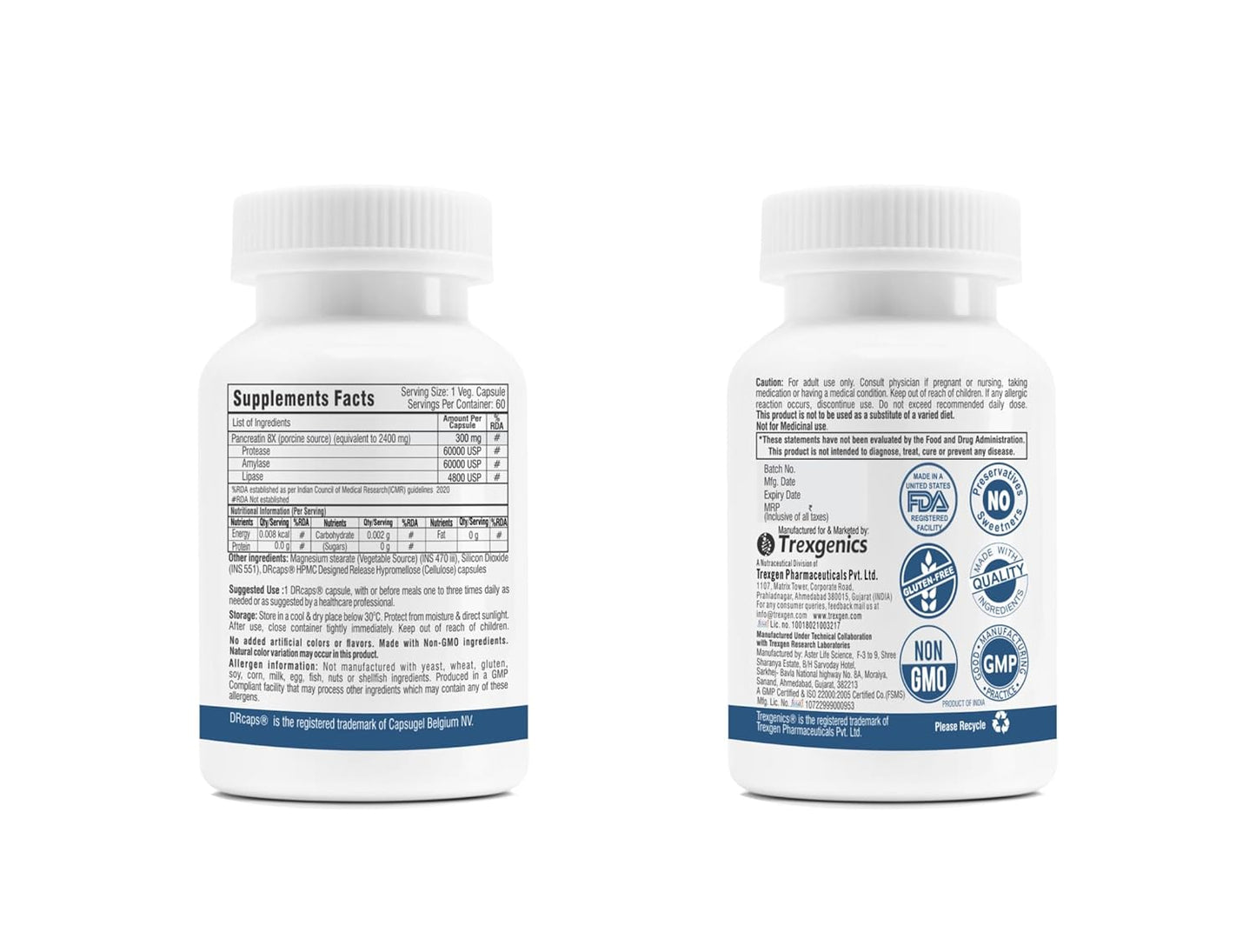 Two supplement bottles with labels on a white background
