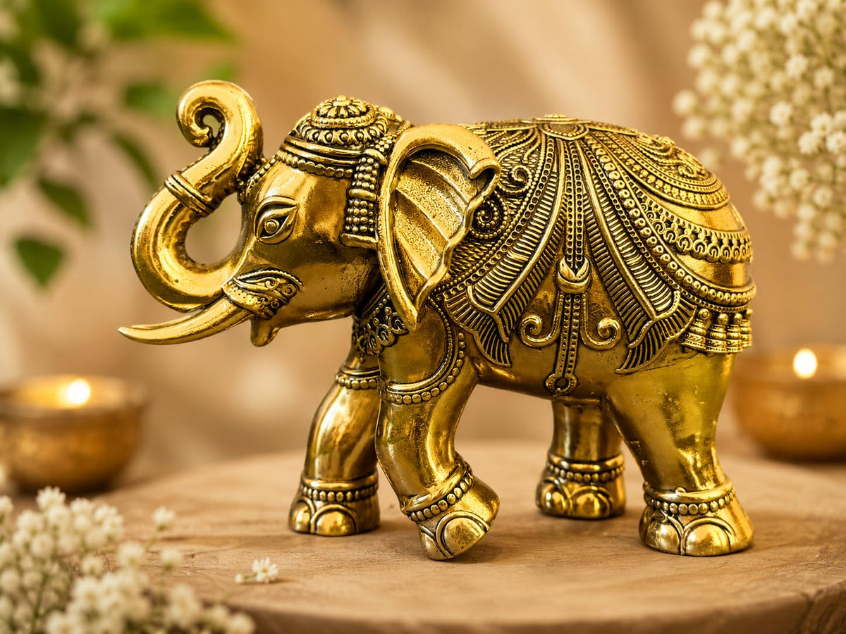 Brass Elephant Statue for Home Decor, Good Luck, Vastu, Feng Shui, Office & Gift – Handmade Decorative Elephant Figurine for Wealth & Prosperity (2.5 Inch)