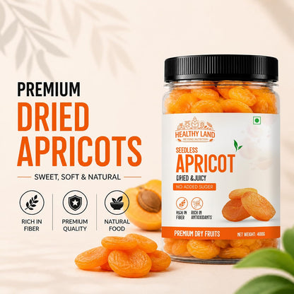 Healthy Land Dried Apricots | Premium Seedless Apricot Dry Fruits | Soft & Juicy Khubani | No Added Sugar | Rich in Fiber & Antioxidants | Healthy Snacks Dry Fruits for Kids & Adults (200G, Apricots)