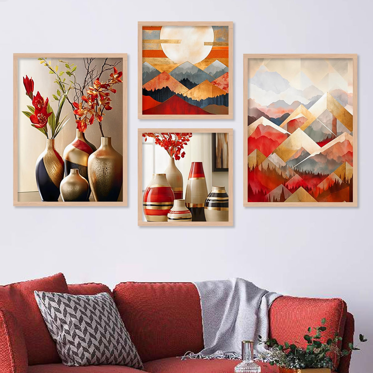 Premium Digital Paintings with Frame for Home Decoration - Painting for Living Room Bedroom Office - Painting for Wall Decoration - Pack of 4 (B)