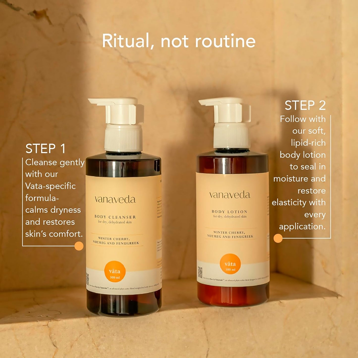 Vanaveda Vata Body Lotion for Dry Skin | Deeply Hydrating Ayurvedic Moisturiser with Plant-Based Oils | Daily Body Care for Soft, Nourished Skin | 300ml