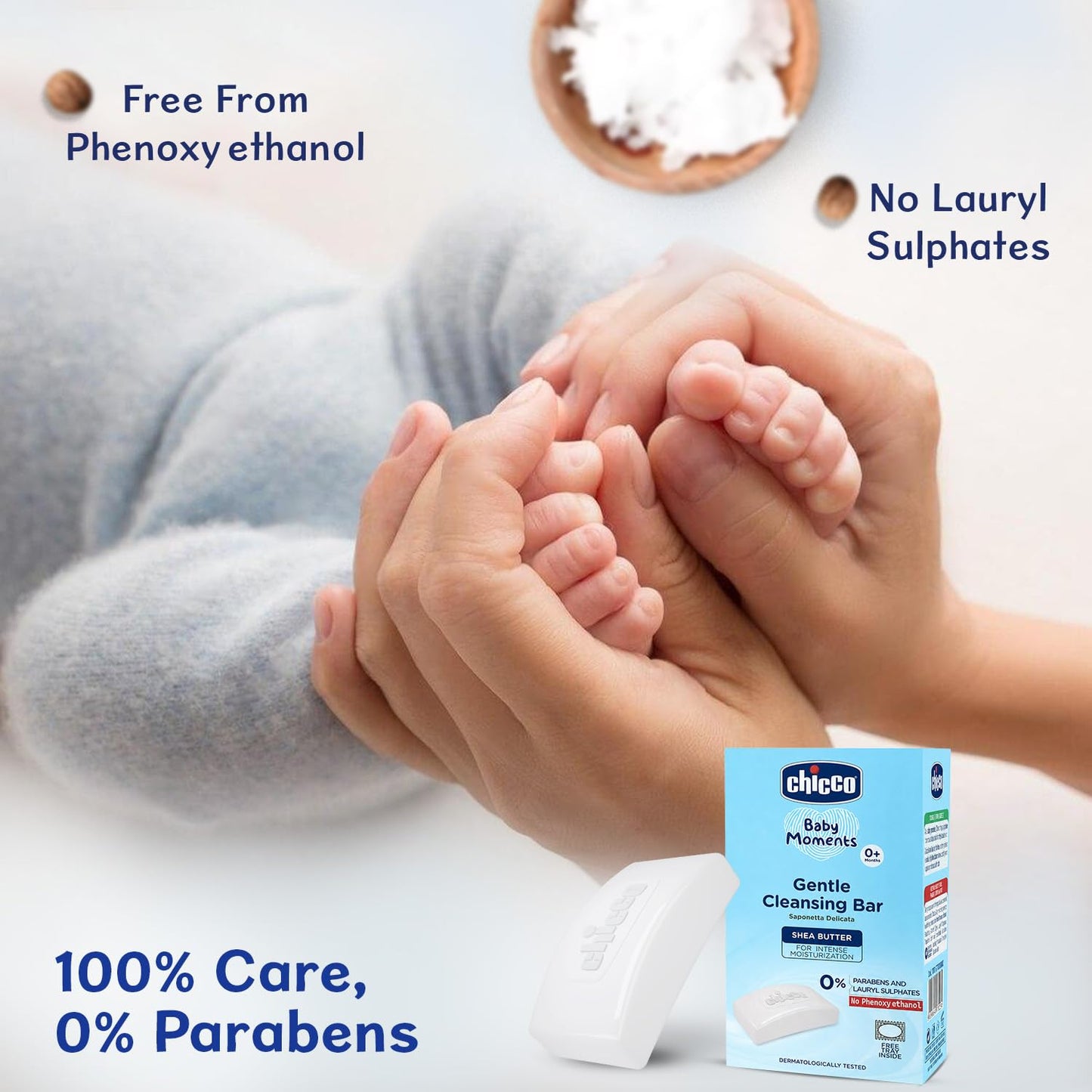 Chicco Baby Moments Gentle Cleansing Bar with Goodness of Shea Butter for Intense Moisturization 100g