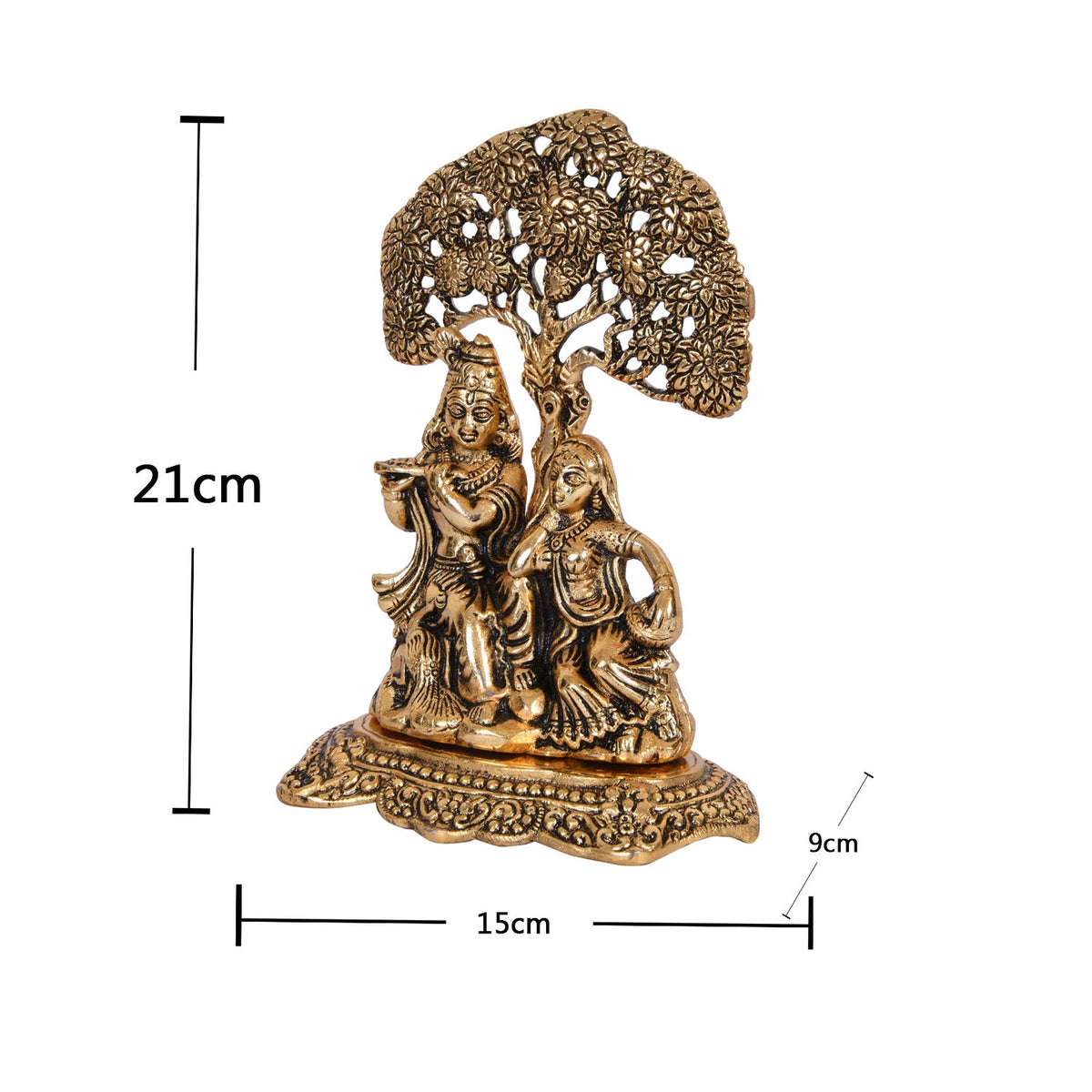 Radha Krishna Sitting Under Tree Idol Metal Statue Showpiece